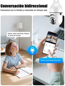 CasaBella Cámara de segur|dad con bombilla wifi 1080p, cámara de segur|dad con bombilla inalámbrica 1080p, cámara de segur|dad E27, visión nocturna en color, rotación de 360°, seguimiento automático de personas, comunicación bidireccional, hogar inteligente - Blanco - Ver 4