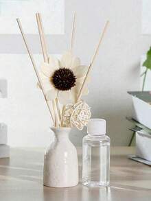 Flameless Home Fragrance Diffuser Set, (1 Bottle Fragrance Oil + 1 Ceramic Bottle + 5 Rattan Diffuser Sticks + 1 Rattan Ball + Dried Flowers) Long-Lasting Scent For Bedroom, Study, Bathroom, Living Room - Multicolor - View 7