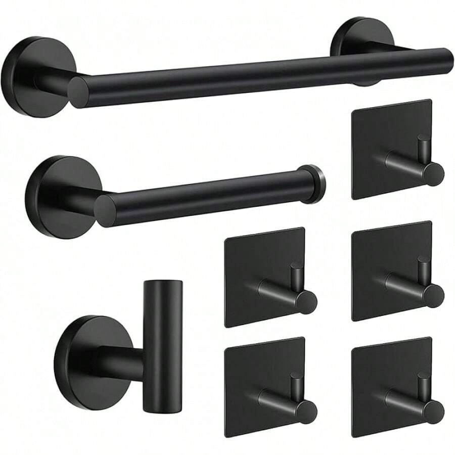 8-Piece Stainless Steel Bathroom Accessory Set, Silver - Black - View 1