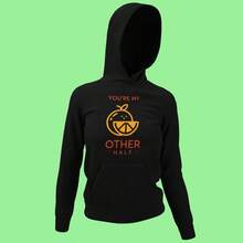 Sudadera para Parejas en Duo Diseño Impreso de Naranja eres mi otra mitad Hoodies para Novios - Negro - Ver 3