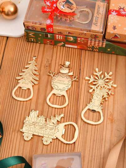1 件创意金属圣诞开瓶器、圣诞老人和雪人装饰、新年啤酒开瓶器、圣诞快乐派对饮料配件