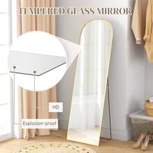 HOMCOM Arched Full Length Mirror, 64" X 20" Aluminum Full Body Mirror With Stand, Free Standing, Wall Mounted Or Leaning Floor Mirror For Living Room, Bedroom, Gold - 金色 - 查看 4