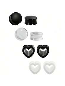 CIZME 1 Set 8 Piezas Kit De Expansión De Medidor De Oreja Acrílico De Plástico - Expansores En Forma De Corazón Redondos, Expandidores De Oreja, Perforaciones Y Joyas, Transparente, Negro Y Blanco, Kit De Expansión De Túnel De Oreja En Tamaños De 6 Mm A 16 Mm - Blanco y Negro - Ver 6