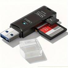 High Speed 2-In-1 Multi Card Card Reader USB 3.0 Mini SD TF Card Storage Flash Drive Adapter - Black - View 1