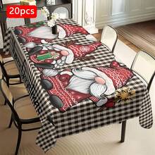 1/20 pezzi Tovaglia impermeabile con motivo di nani natalizi, tovaglia in poliestere a quadri bianchi e neri resistente, decorazione natalizia per tavolo, per decorazioni natalizie interne ed esterne