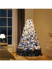 4.5/6/7.5ft Flocked Pre-Lit Christmas Tree Xmas Decorations With Foldable Stand