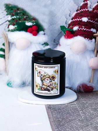 1pc Large Capacity 200g Long-Burning Warm Scented Candle, Christmas Series, With Sunflower And Santa Claus Combined Image, Cute And Warm, Modern Style Home Decor With Black Glass Jar, High-Quality Soy Wax, Ideal Companion For Life And Work, Gift For Girlfriend, Family, Housewarming, Party And Holiday Atmosphere Decoration, Christmas Decorations, Christmas Gifts
