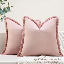 1pc Pillow Covers Throw Pillow Covers With Fringe Chic Decorative Pillows Square Cushion Covers For Sofa Couch Bed Living Room Farmhouse Boho Decor - Dusty Pink - View 2
