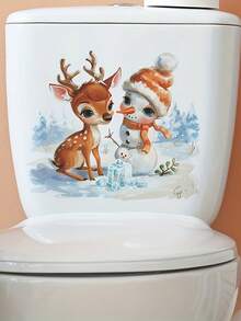 1 pieza Calcomanía de pared Alegría navideña - Reno y muñeco de nieve de dibujos animados, pegatina autoadhesiva extraíble para decoración del hogar, decoraciones navideñas, decoración de habitación, decoración de pared, pegatinas de pared, pegatinas navideñas para el hogar