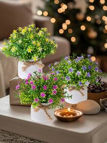 Chậu hoa cúc giả mini 1/3, cây hoàng cầm bonsai, 3 màu để lựa chọn, hoa dại nhỏ giả trang trí bàn làm việc kèm chậu nhựa thắt nơ, chất liệu PP/PE, hoa giả. - Nhiều màu-E - Xem 12