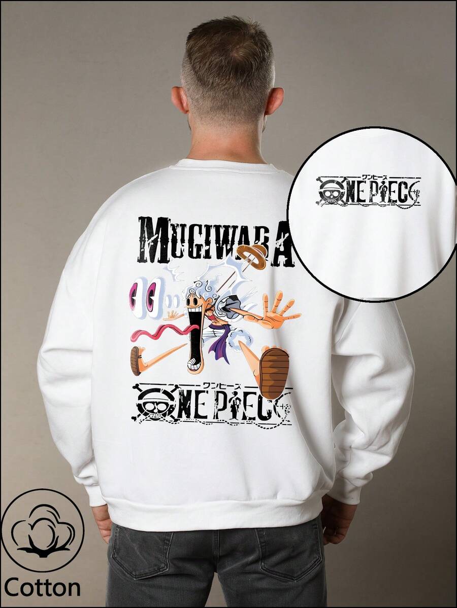 A White Cotton Hoodie Themed Around One Piece, Featuring A Vibrant And ...
