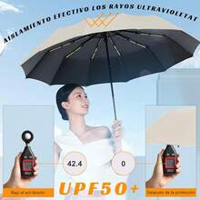 Paraguas Plegable Automático, Paraguas de Bolsillo para Lluvia y Sol, Sombrilla Plegable Grande Resistente al Viento y Lluvia con Protección UV, Portátil para Hombres y Mujeres - Beige - Ver 6