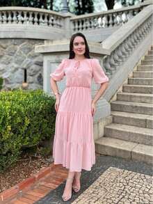 RIVERA. ELEGANT PLAIN MIDI DRESS WOMEN'S DRESS - Baby Pink - View 12