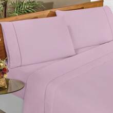 Ponto Palito Bed Sheet Set Kit Single/Double/Queen/King MicroPercal 4 Pieces With Pillowcase 400 Thread Count - 淺粉色 - 查看 8