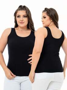 Kit 3 Women's Tank Top With Wide Strap Lisa Viscolycra - 黑色,淡紫色和紫紅色 - 查看 2