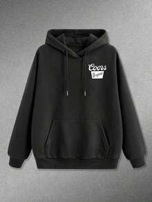 310g Men's New Fashionable   Pocket Hoodie, Coors Original Buffalo Skull Colorado Origin Pattern, Western Retro Style, Autumn/Winter Long Sleeve Casual Top, Men's Door Clothing, Comfortable And WarmY2K-W-Tops - màu đen - Xem 2