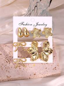 2-10件/套海星、贝壳、蝴蝶结和不对称个性化休闲耳环套装。适合派对、礼物、海滩、生日、休闲日常佩戴 - 金色 - 查看 4