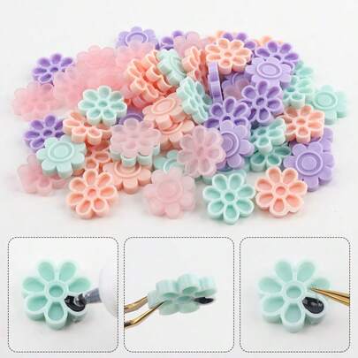 100pcs/Bag Fashion Eyelash Extension Glue Rings, 8-Well Lash Adhesive Palette With Cherry Blossom Design, Delayed Drying Cup. Must-Have Tool For Lash Technicians, Ideal For Daily Eyelash Makeup Application.