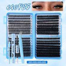 800/621片D型卷翘分段式假睫毛,10D+20D+30D+40D+50D+60D+80D+100D+120D+150D混合长度浓密黑色自然蓬松单根睫毛,睫毛嫁接,DIY多功能家用套装。加厚设计,新手也能轻松上手。持久耐用,时尚舒适——圣诞旅行必备。 - 藍色 - 查看 16