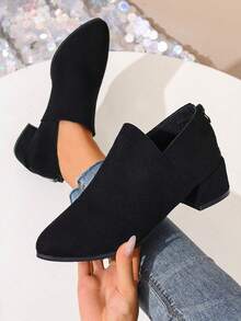 Tacones altos negros para mujer, zapatos de vestir cómodos con cierre de cremallera, tacón grueso y punta puntiaguda, versátiles para primavera/otoño, adecuados para uso en la oficina y vestidos