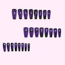 Halloween Best-Seller Ballet-Shape Press On Nails |   Dark Night Purple Glow, Elegant Castle Design, Removable 24-Piece Set
