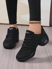 女士舞蹈鞋，软底，透气网眼，适合所有季节，健身，广场舞，现代舞 - 黑色 - 查看 3