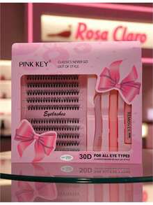 PINK KEY Kit de Pestañas De 0.12mm De 30D de Hada Pestañas Naturales Banda Invisible 200 pzs Pestañas Manga Individuales con Kit de Extensión de Pestañas Fácil de Remover - Negro - Ver 2