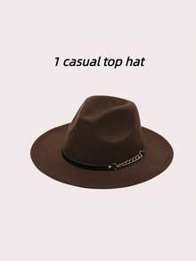 1 对男女同款链带毡礼帽，Y2K 防晒防晒时尚百搭礼帽适合日常外出、节日、派对和万圣节穿着 - 黑色 - 查看 16