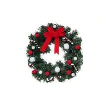 1pc Christmas Wreath Decor - Traditional Green Pine Branches With Red Berries And Candy Cane Stripes, Easy Hanging Design - Christmas, New Year, Valentine's Day Decor - Durable Plastic Holiday Decoration, Wall Decor, Home Decor, Christmas Wreath For Door