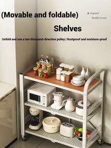 Super life 1-Pack Kitchen Utility Cart With Lockable Wheels, Multipurpose Storage Trolley, Three-Tier Microwave Table Rack With Storage Function, Removable Wheels, High Load-Bearing Capacity, Multifunctional Nightstand, Storage Rack, Organizer - White - View 13