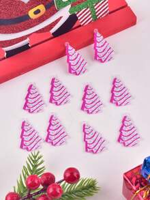 10pcs/Set Fashion Pink Santa Claus, Christmas Tree, Lightning Acrylic Jewelry DIY Earrings, Necklace Pendant - Multicolor - View 9