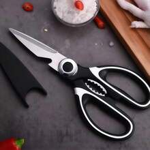 1 pieza Tijeras profesionales de cocina de acero inoxidable de 8 pulgadas, apropiadas para abrir botellas, escamar pescado, romper nueces y cortar huesos de pollo,Conveniente para la cocina y el hogar, puede cortar carne, verduras, materiales hechos a mano, ideal para la cocina - Negro - Ver 12