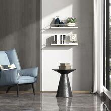 Estantes flotantes - Juego de 2 estantes colgantes para montar en la pared con toallero dorado, estantes decorativos para el baño, la cocina, el salón y el dormitorio - Blanco + Oro - Ver 6