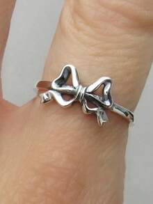 1pc Vintage Silver Boho Style Bowknot Ring, Everyday Wear - Bạc cổ - Xem 4