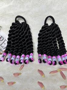 2 pezzi Estensioni per capelli per bambini con perline, eleganti e adorabili extension per coda di cavallo, extension per coda di cavallo con perline gemelle, parrucca sintetica per uso quotidiano e da festa, regalo per capelli