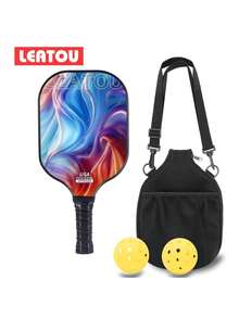LEATOU 匹克球拍套装 1 套 2 碳纤维球拍 4 个球 2 条毛巾 带便携包 USAPA 认证摩擦玻璃纤维表面匹克球拍 男女通用