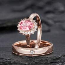 2Pcs/Set Dazzling Women's Fashion Zirconia Wedding Jewelry Ring Set Romantic Bride Engagement Wedding Band Anniversary Christmas Gift Banquet Birthday Gift Party Ring Size 5-11# - 玫瑰金 - 查看 14