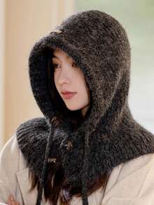 1pc Women Solid Color Fuzzy Balaclava Hat, Winter Warm Windproof Ear Protection Thicken Knit Cap, Cute, Casual, Elegant, Retro, Streetwear, Versatile, Fits Large Head, Suitable For Outdoor, Skiing, Cycling, Travel, Party, Daily Use