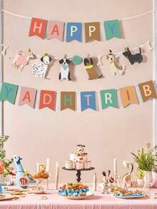 23pcs Dog Themed Print Birthday Party Decorations, Including Pennant Flags, Letter Banners, Colorful Flags For Party Atmosphere And Props - Multicolor - View 11