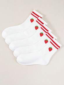 5 Pairs,1 Pair, ,Strawberry Cartoon Element Printed Mid-Calf Socks,Red Double Stripe Mid-Calf Socks,Strawberry Outfit Matching,Fringed Socks,Women's Fringed Socks,Fall Clothes,Accessories, Knee High Socks,Halloween Gifts,Stitch Stuff,Christmas Gifts,Kids' Socks,Lace Socks,Bubble Socks - Multicolor - View 17