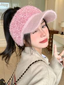 1pc Women's Korean Fashion Versatile Fluffy Peaked Cap, Warm Earmuff Hat For Outdoor Casual Wear, Suitable For Walking, Skiing, Cycling, Shopping, Daily Use In Autumn/Winter