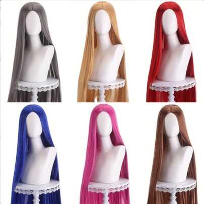 40 英寸服装假发彩色长直假发合成假发动漫角色扮演假发适用于万圣节角色扮演派对，黑色、紫色、蓝色、红色、金色
