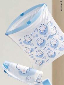 1 卷随机可爱卡通兔子抽绳垃圾袋，加厚印花手柄，适用于幼儿园尿布处理、婴儿垃圾清理、多用途一次性垃圾袋（约 50 个）