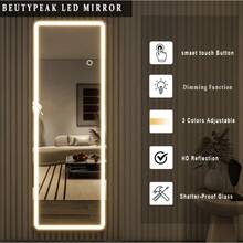 LED Rectangular Full Length Mirror Standing Floor Mirror With  Corners