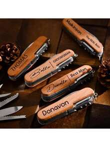 个性化定制多功能开瓶器，男士礼物，方便携带，多功能刀具，多功能开瓶器，雕花木质户外开瓶器，伴郎礼物 - 彩色 - 查看 3