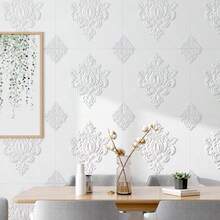 20 片 3D 墙砖贴纸，泡沫自粘防撞墙纸，防水天花板贴纸，易于粘贴和撕下，易于清洁和切割，适用于厨房、客厅、浴室、走廊 - 彩色 - 查看 2