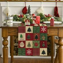 1pc Christmas Tree & Snowflake Print Patchwork Christmas Table Runner, Christmas Tree Gift Party Decor Cloth, Holiday Dining Table & Coffee Table Decor, Winter Kitchen & Dining Room Home Party Decoration - Multicolor - View 2