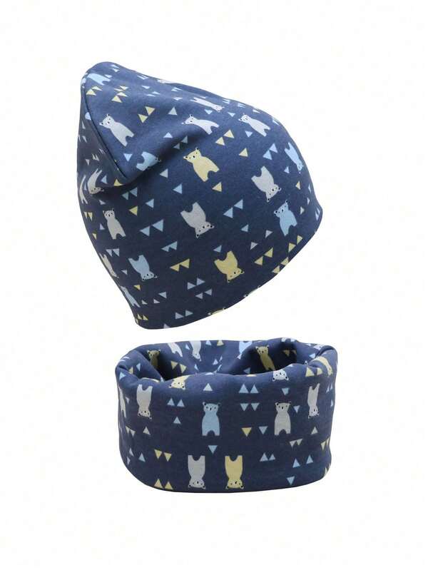 2 pezzi/set Cappellino e sciarpa per neonati, cappello con motivo a orsetto cartoni animati e scaldacollo, per bambini e bambine da 9 mesi a 3 anni, adatto per autunno, inverno e primavera