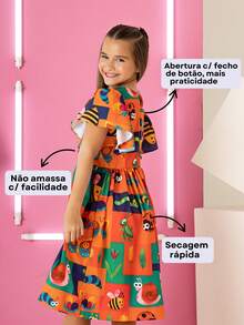 Kit 2 Vestido Infantil Babado Colorido Estampado Menina Blogueirinha - Amarelo - Visão 9
