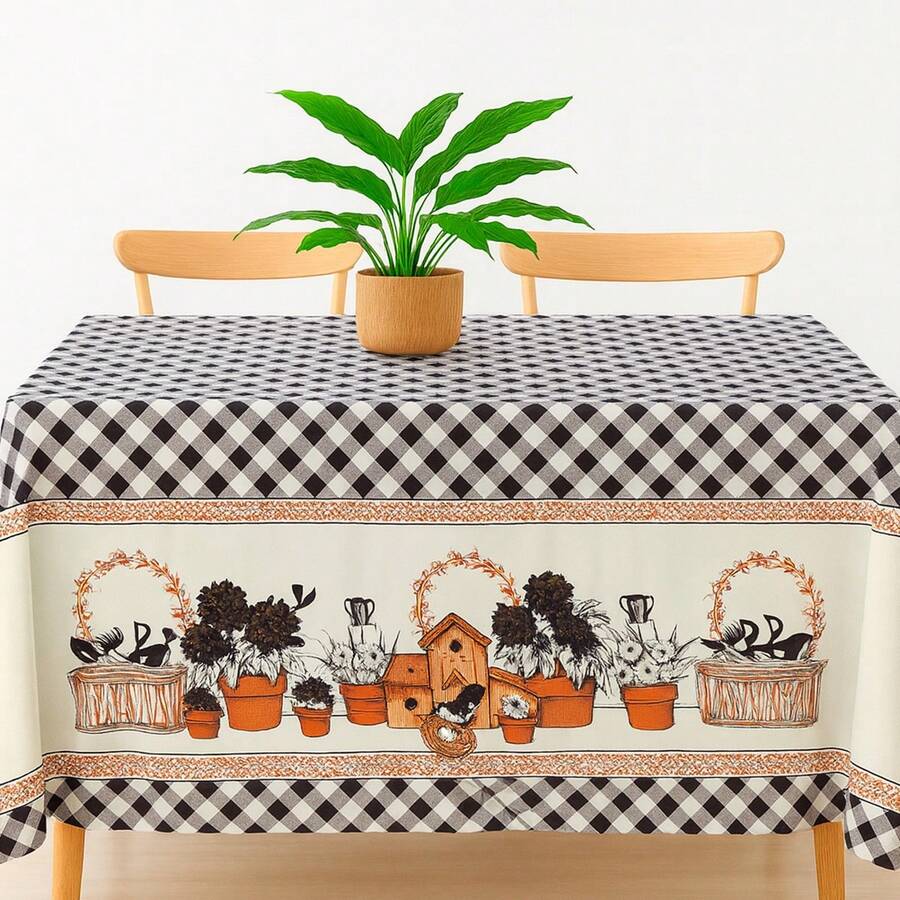 Oxford Printed Hemmed Tablecloth For 4, 6, Or 8 Rectangular Kitchen Dining Chairs - Little Farm - View 1